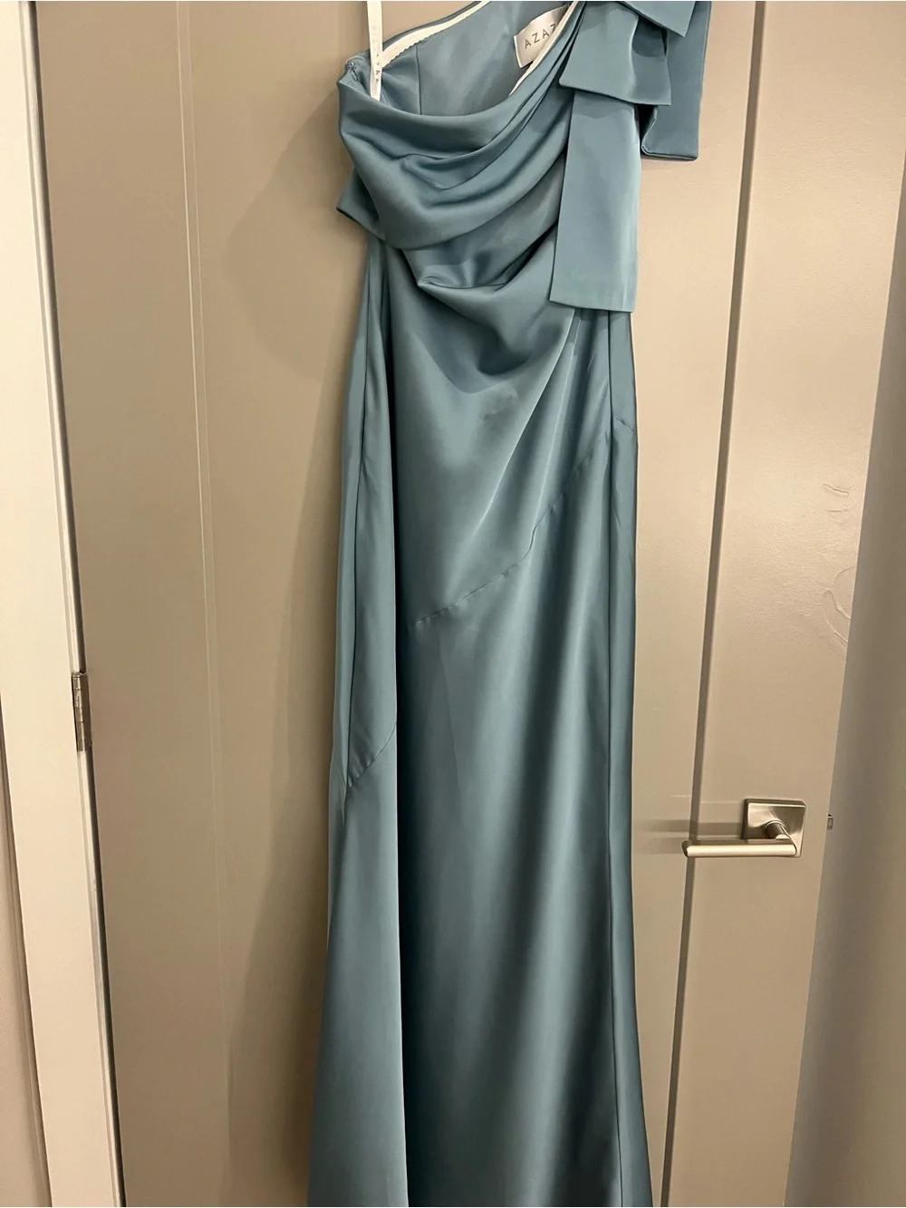 Azazie Yuanna Stretch Satin Moody Blue Bridesmaid Dress - Picture 1 of 6